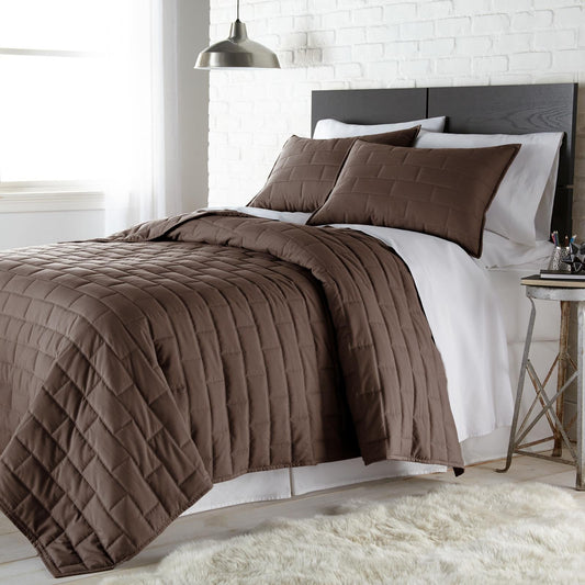 Subway Tile Luxe Quilt Set, Dark Brown