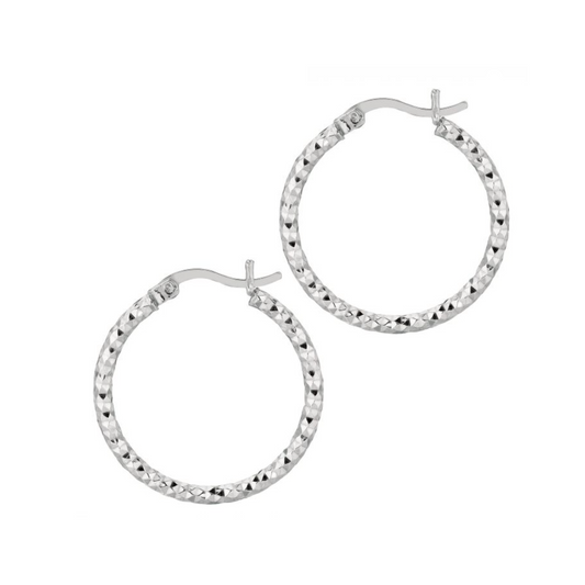 Silver Diamond Cut Hoops, 20mm