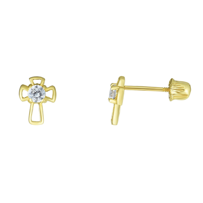 14K CZ Cross Earrings