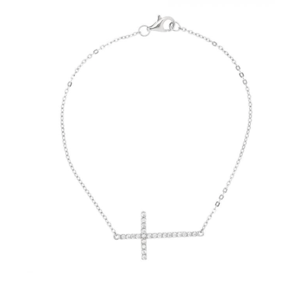 Silver CZ Cross Bracelet