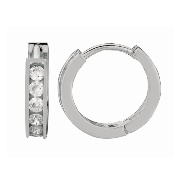 Silver Channel Set CZ Hoop Earrings, 10mm