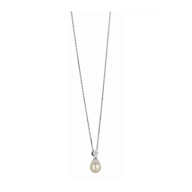 Silver Pearl & CZ Necklace