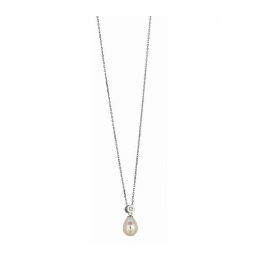 Silver Pearl & CZ Necklace