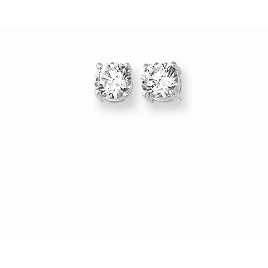 Silver Round CZ Earrings, 6mm