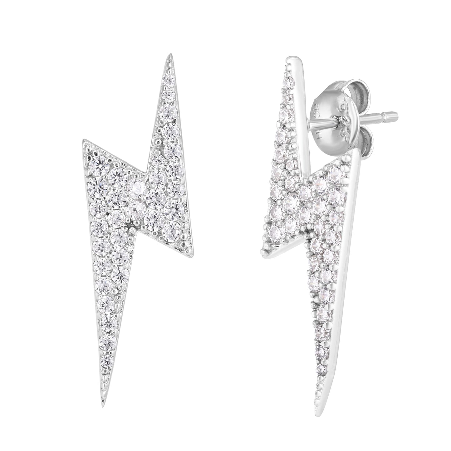 Silver CZ Lightning Bolt Earrings