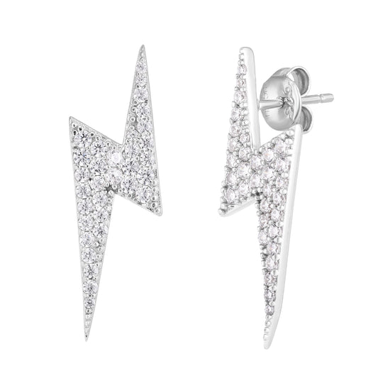 Silver CZ Lightning Bolt Earrings