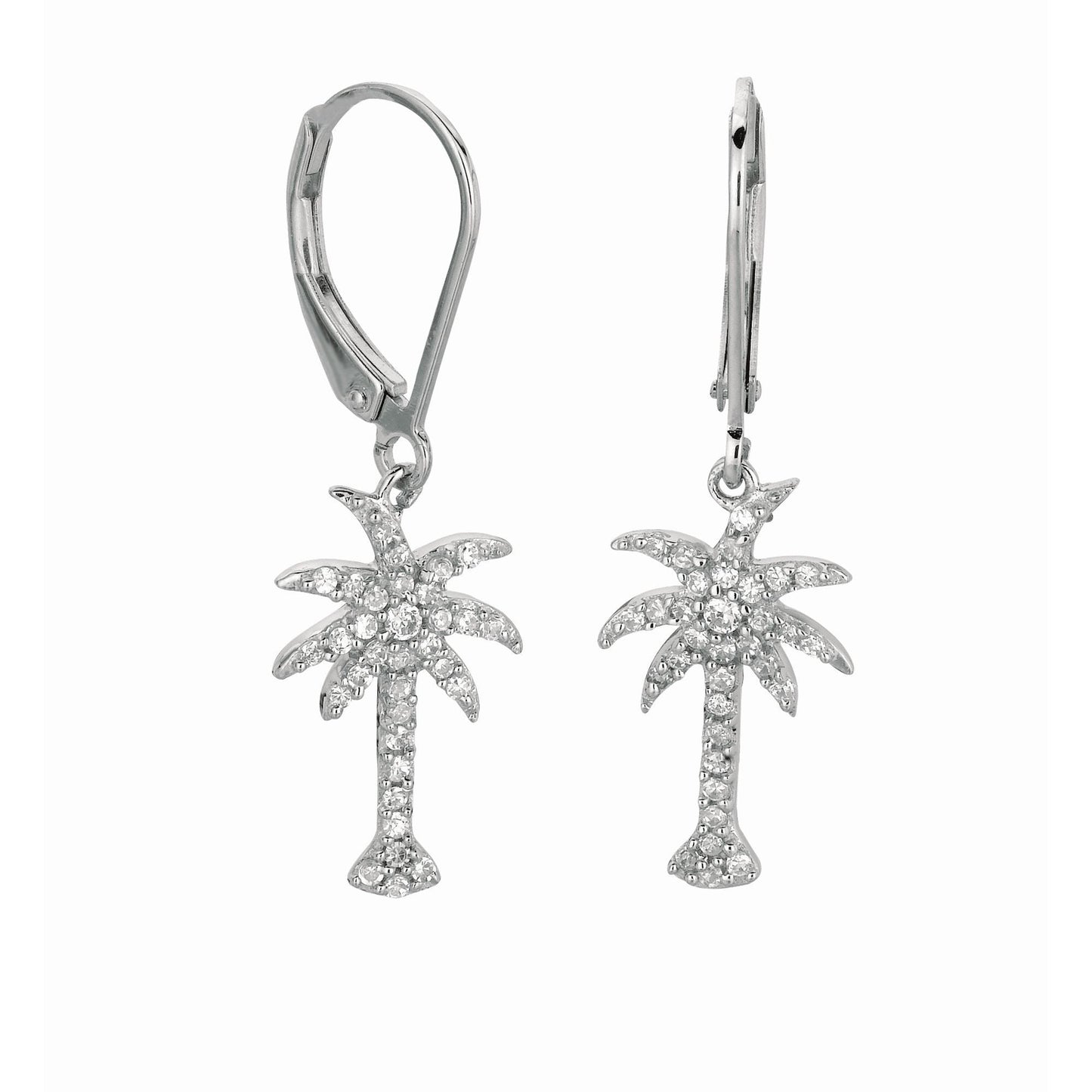 Silver CZ Palm Tree Dangle Earrings