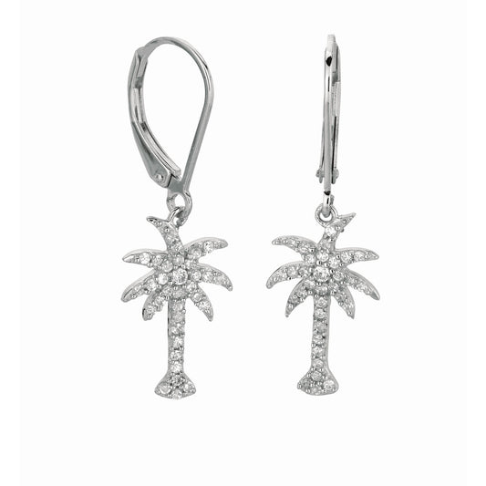 Silver CZ Palm Tree Dangle Earrings