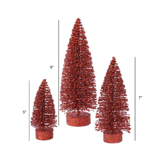 Red Mini Glitter Trees, Set of 3