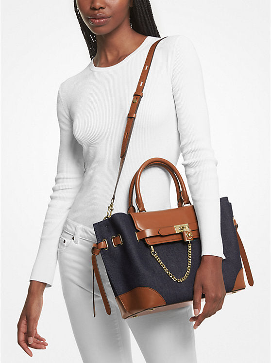 Micheal Kors Hamilton Legacy Satchel, Denim & Leather