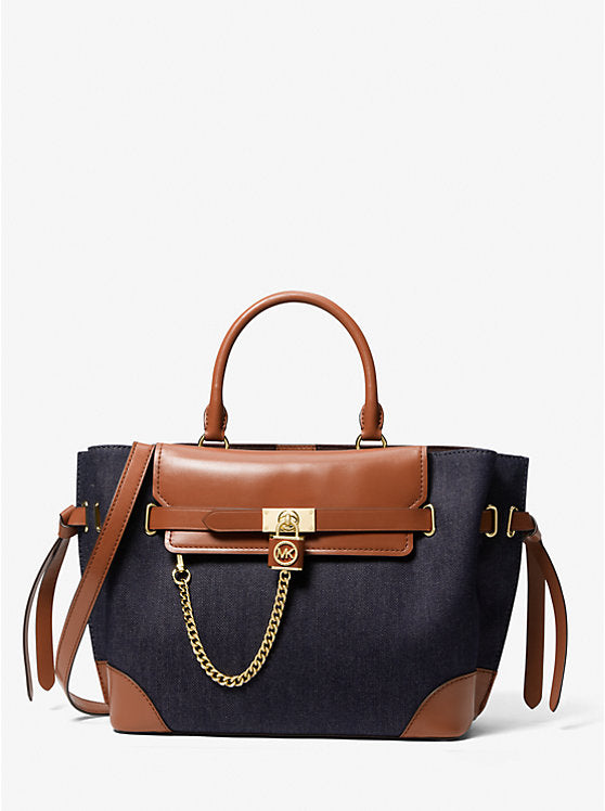 Micheal Kors Hamilton Legacy Satchel, Denim & Leather